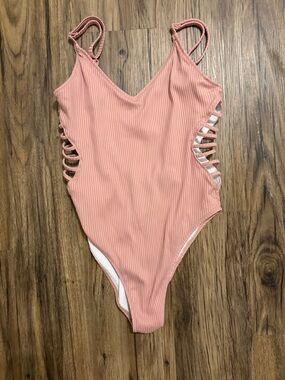 PINK Victoria's Secret Ribbed One-Piece Swimsuit in Dusty Rose